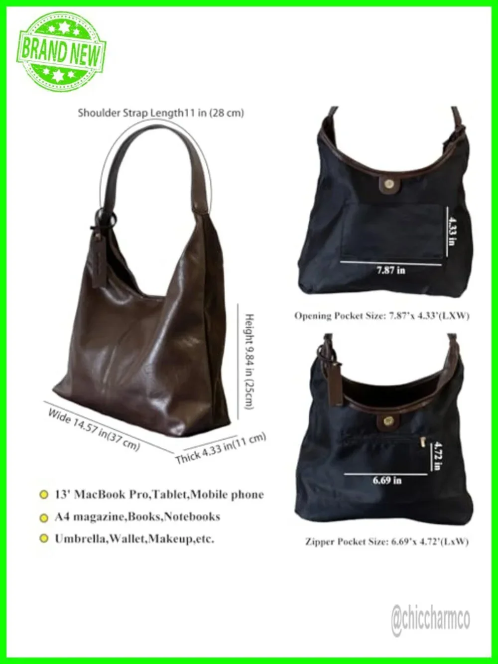 Reversible PU Leather and Suede Hobo Tote Bag with Pockets